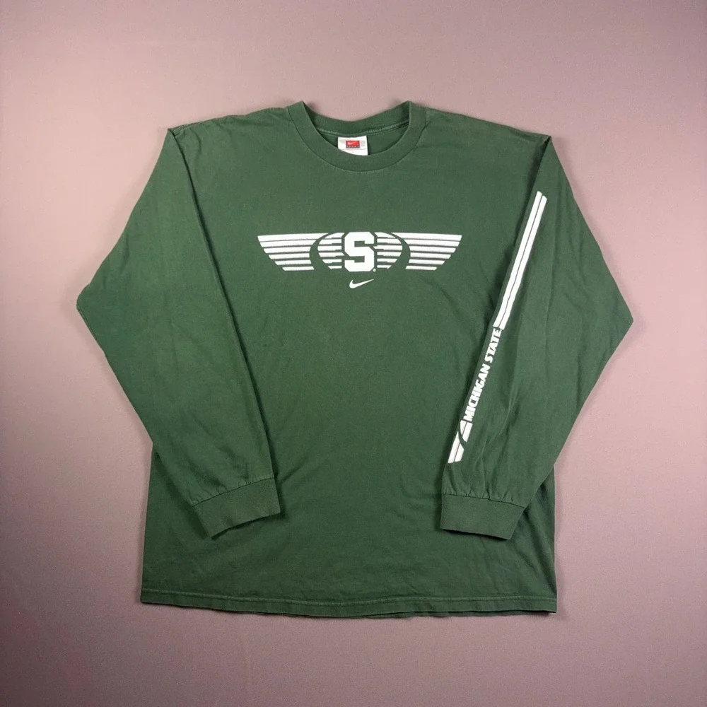 Vintage 90s Nike Michigan State Spartans Long Sleeve Shirt Green Large
